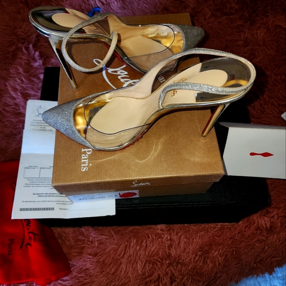 Christian Louboutin Optisexy 100 Glit Mini/PVC/Spec Ivory/Light GOLG heels - Picture 6 of 7